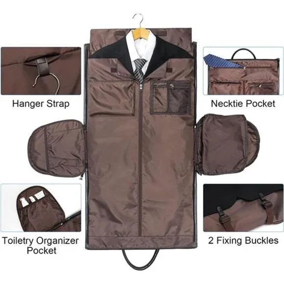 Convertible Leather Garment Bag, Carry on Garment Bags Travel Waterproof Duffel - Picture 2 of 6